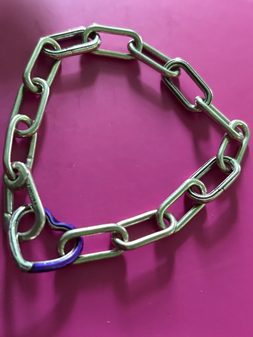 Pandora Silver Link Chain Bracelet with Purple Accent